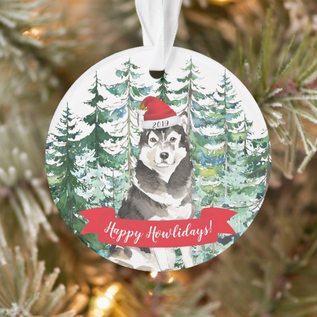 Ornamento Feliz Natal Malamute Cão de Natal (Árvore)