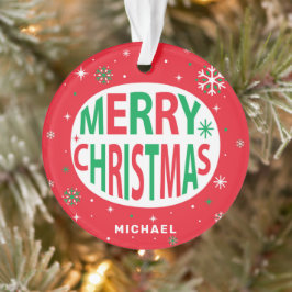 Ornamento Feliz Natal Moderno Feriado Vermelho Personalizado