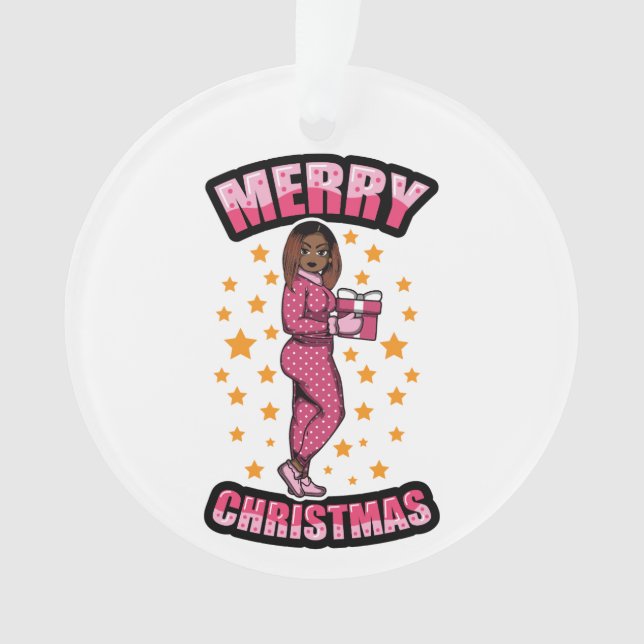 Ornamento Feliz Natal Pajama Melanin X-mas Sweater Sista (Frente)