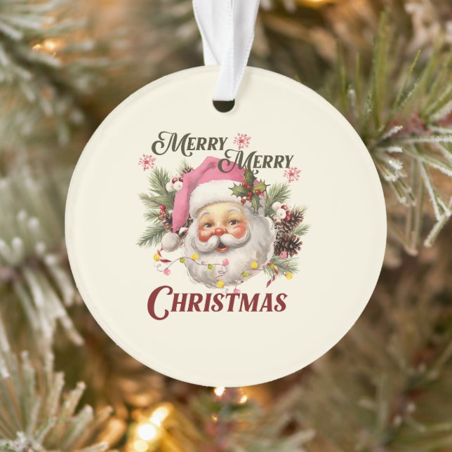 Ornamento Feliz Natal - Papais noeis Rosa (Árvore)
