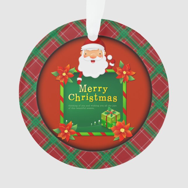 Ornamento Feliz Natal Papais noeis Tartan Xadrez (Frente)