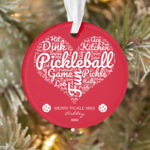 Ornamento Feliz Natal Pickleball Word Art Personalizado
