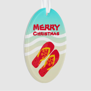 Ornamento Feliz Natal - Sandálias de praia de Natal tropical