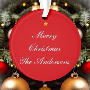 Ornamento Feliz Natal Texto Personalizado Vermelho Chic Dois