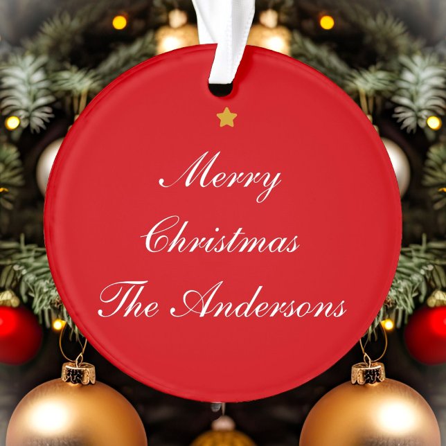 Ornamento Feliz Natal Texto Personalizado Vermelho Chic Dois (Criador carregado)