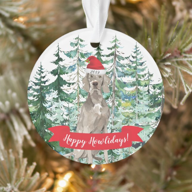 Ornamento Feliz Natal Weimaraner Cão Howlidays (Árvore)