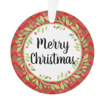 Feliz Natal Wreath Retro Red Classe Round