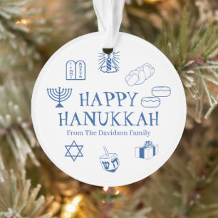 Ornamento Feliz nome personalizado azul Hanukkah