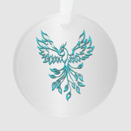 Ornamento Fenix Azul Turquesa Ressurge sobre Prata