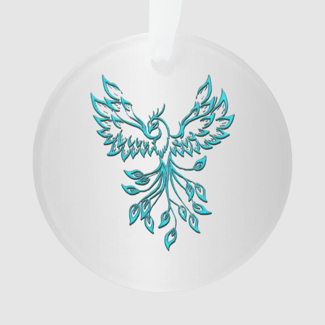 Ornamento Fenix Azul Turquesa Ressurge sobre Prata (Frente)
