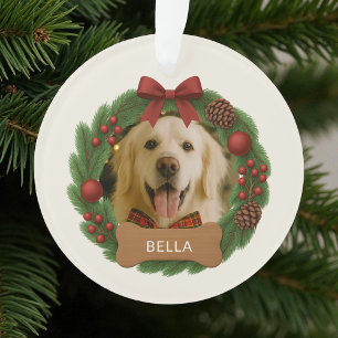 Ornamento Feriado de Cachorro Foto de Natal Red Arco Wreath