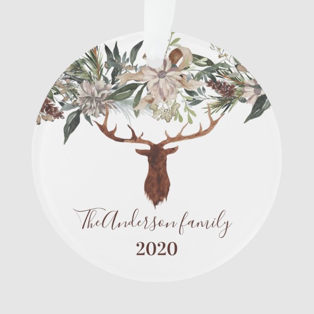 Ornamento Feriado de folhagem floral rústica moderno (Frente)