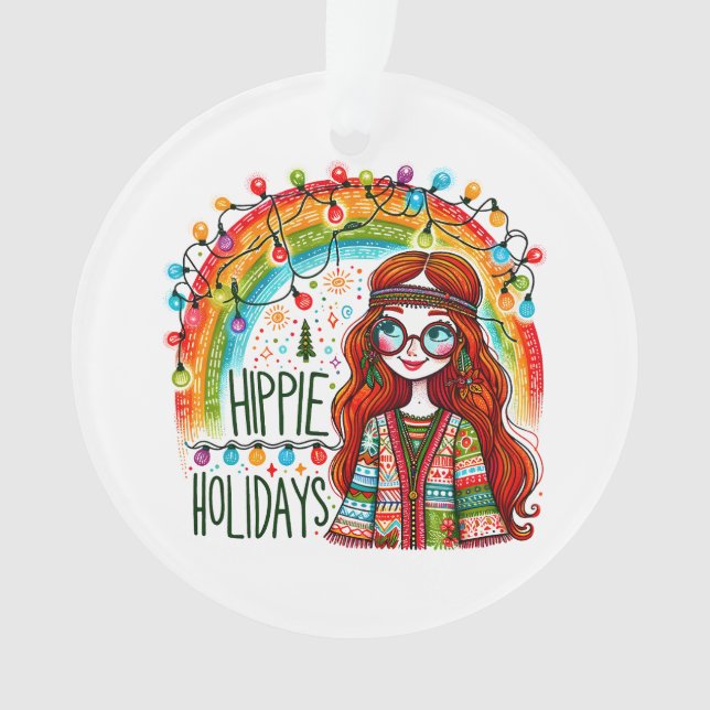 Ornamento Feriado de Natal da Hippie Style Groovy Girl (Frente)