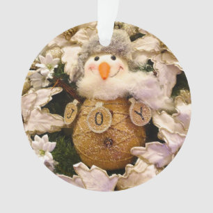 Ornamento Feriado de Poinsettia, Burlap Snowman Russo