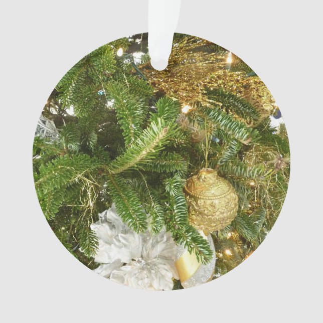 Ornamento Feriado de Prata e Árvore de Natal Dourada (Frente)