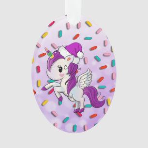Ornamento Feriado Roxo Unicórnio e Sprinkles Natal