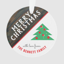 Ornamento Feriado Rustic Red and Green Christmas Tree Family