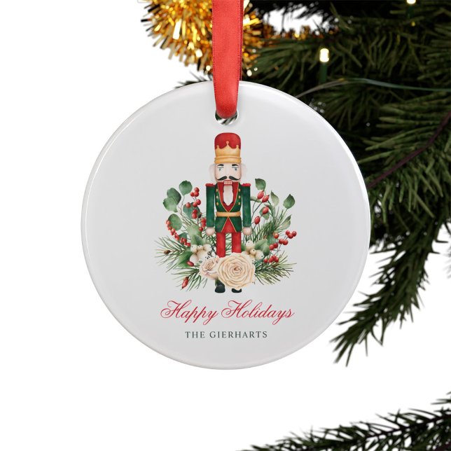 Ornamento Feriados Felizes de Quebra-Nozes Festivos de Aquar (Christmas Holidays Nutcracker Acrylic Ornament)