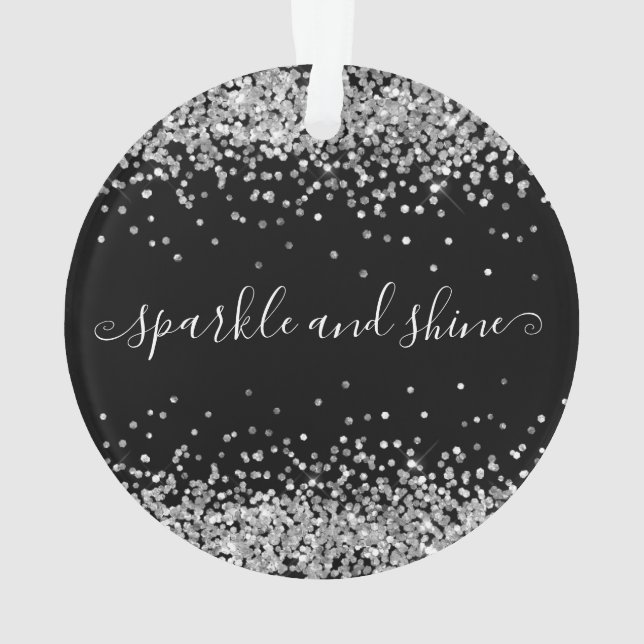 Ornamento Feriados felizes do Silver Glitter Sparkle Shine P (Verso)