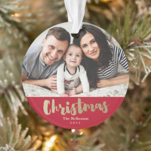 Ornamento Férias de Natal da família em foto com escrita dou