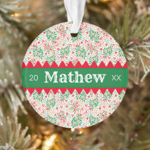 Ornamento Festivo Holly Berries & Greenery Personalizado