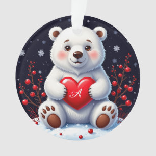 Ornamento Filhote Adorável de Urso Polar Branco Segurando um