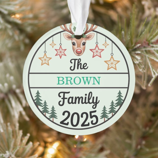 Ornamento Fir Trees Stars Family Name 2025 Christmas (Árvore)