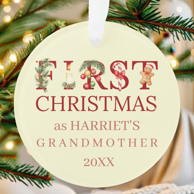 Ornamento First Christmas as Grandma Red Typography – Custom (Criador carregado)