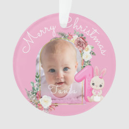 Ornamento First Christmas Pink Baby Girl Photo floral