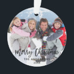 Ornamento Fita Branca de Fotos da Família de Escoteiros de N<br><div class="desc">Ornamento de Natal Feliz para a Família de Script de Pincel Moderno</div>