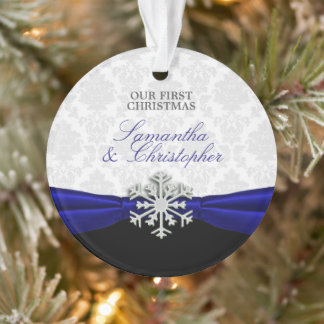 Ornamento Fita Real Azul do Primeiro Natal de Newlyws