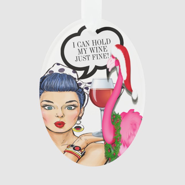 Ornamento Flamingo Wine Pop Art Ornament (Frente)