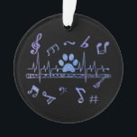 Ornamento Flauta musical com impressões de pata<br><div class="desc">Esta design apresenta uma flauta musical e notas musicais com uma pata impressa. É um presente perfeito para amante de música,  flautista e amante de gatos ou cães.</div>