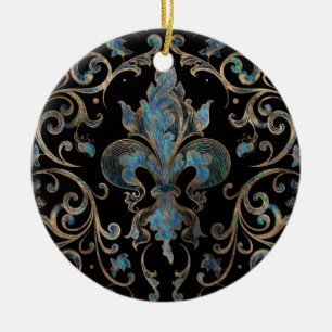Ornamento Fleur-de-lis Abalone Shell e Dourado