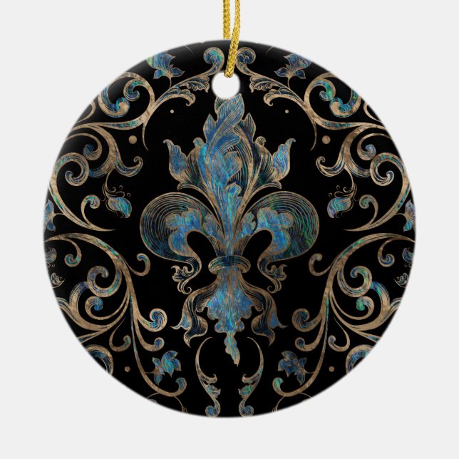 Ornamento Fleur-de-lis Abalone Shell e Dourado (Frente)