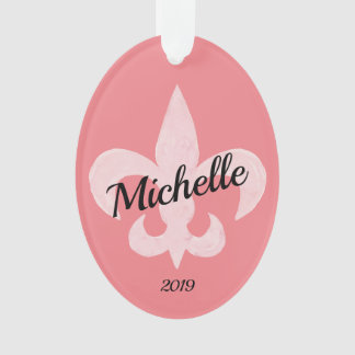Ornamento Fleur de Lis Blush/Coral Personalizado