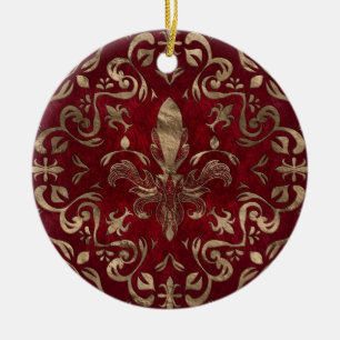 Ornamento Fleur-de-lis Vermelho e Dourado