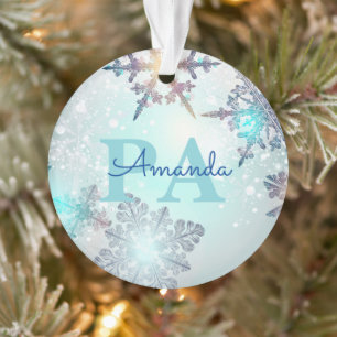 Ornamento Floco de Neve Azul Nome Personalizado PA