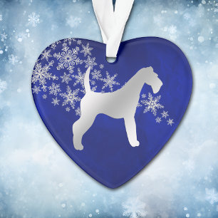 Ornamento Floco de Neve Azul Prata Airedale Terrier