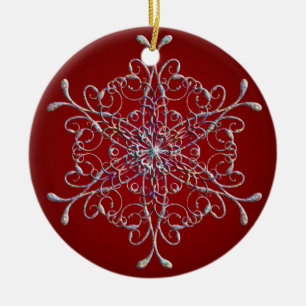 Ornamento Floco de Neve Iridescente Vermelho
