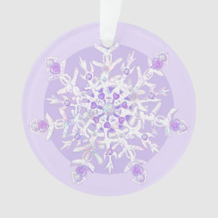 Ornamento floco de neve roxo leve e coração brilhando