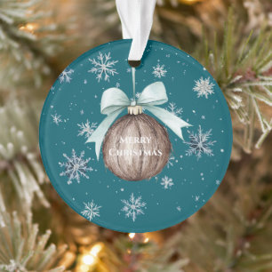Ornamento Flocos de Neve Azul Turquesa Natal Coco com Laço