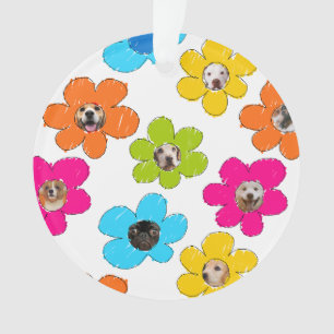 Ornamento Flor branca e colorida Cachorro Mãe Foto divertida
