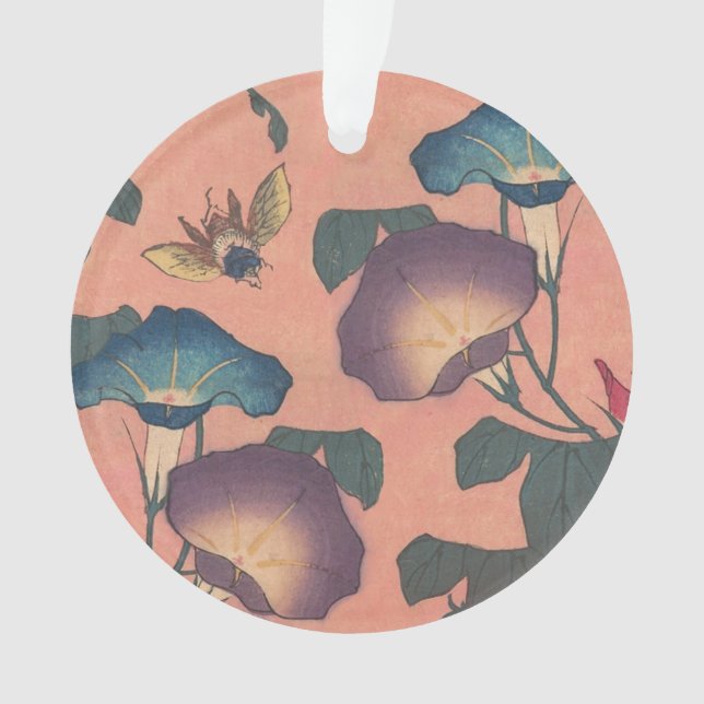 Ornamento Flor de Abelha Rosa Arte Clássica Hokusai (Frente)