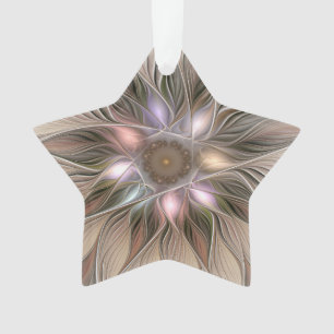Ornamento Flor Estrela Abstrata Alegre Bege Marrom