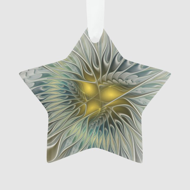 Ornamento Flor Fantasia Prata Dourada Abstrata Fractal Estre (Frente)