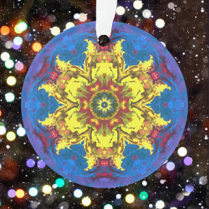 Ornamento Flor Hippie Psicodélico Amarelo e Azul