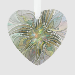 Ornamento Floral Fantasy Fractal Art Flower Com Dourado Cora