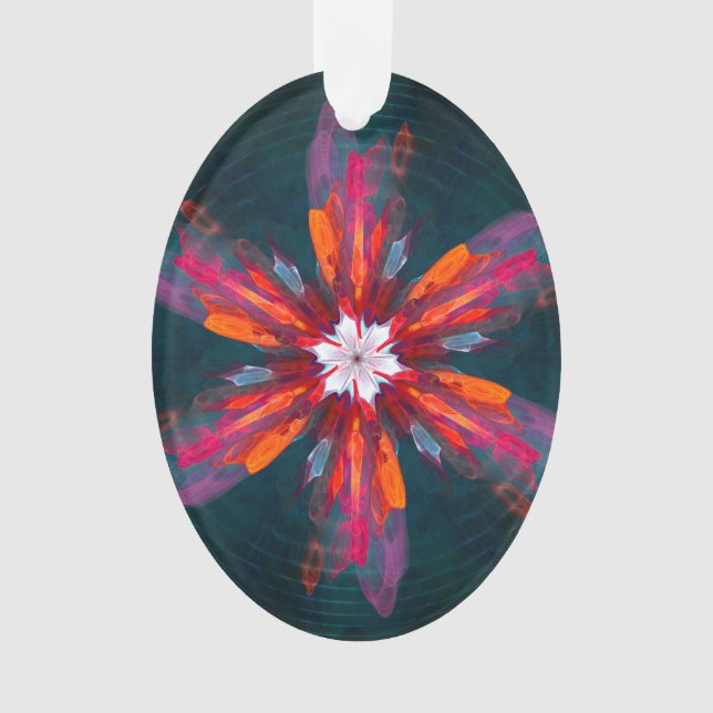 Ornamento Floral Flores de Mandala Laranja Vermelho Abstrato (Frente)