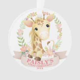Ornamento Floral Watercolor Baby Giraffe Foto de Natal